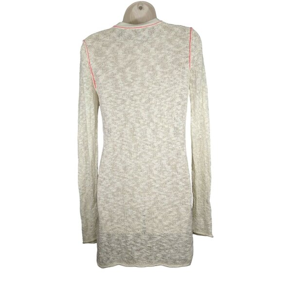 BKE Knit Cardigan Sweater Duster Button Up Women Size XS Cream Pink Pockets - Picture 5 of 7